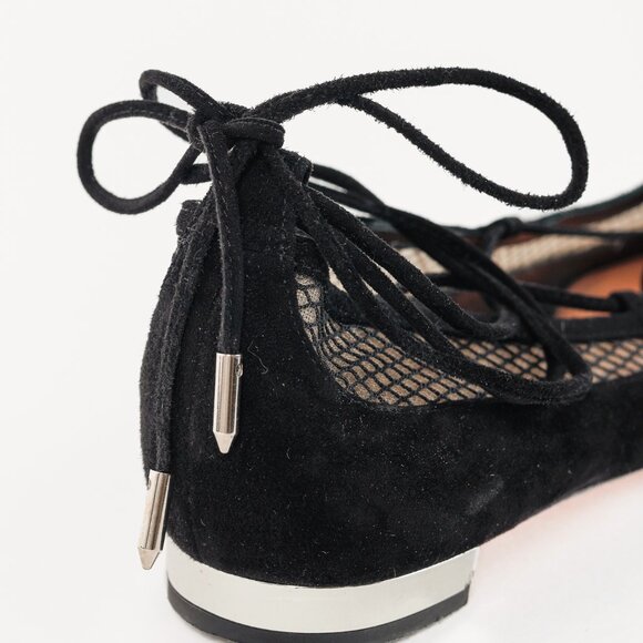 Aquazzura Dalia Black Suede & Mesh Ankle-Tie Ballet Flats - Picture 9 of 10
